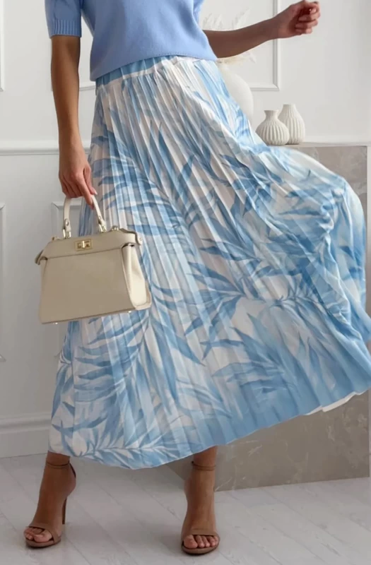 TARA PLEATED TROPICAL FLORAL MIDAXI SKIRT-BLUE