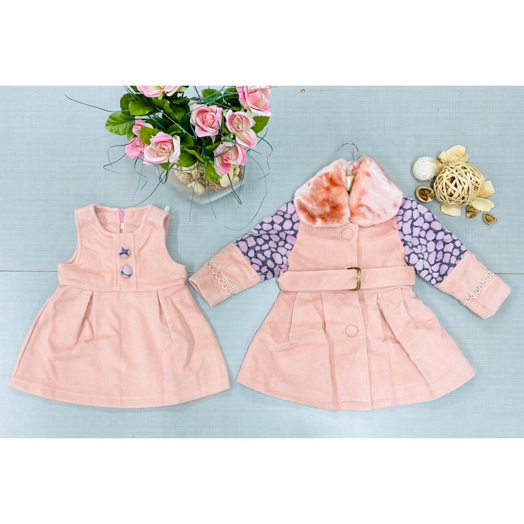 Girls Two Piece Heart Embossed Coat & Dress Set (2-6Y)