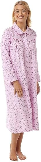 Lady Olga Ladies Womens Long Sleeve Warm Soft Wincyette Nightdress Nightie (Pink )