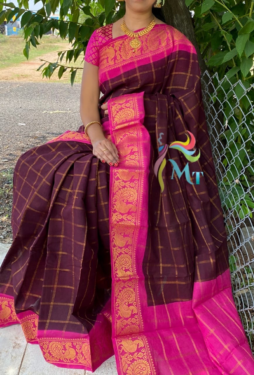 Madurai Sungudi 2 inch Box zari checks saree