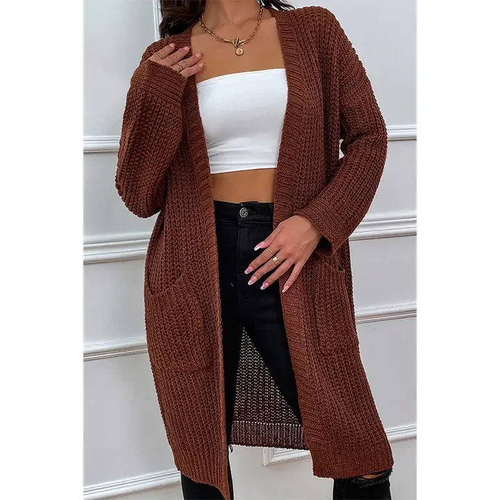Brown Dual Pocket Drop Shoulder Duster Cardigan