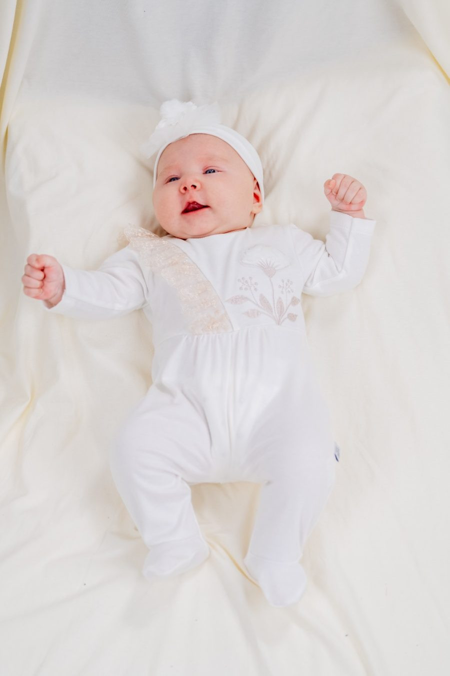 Baby Girls Embroidered Lace All in One Spanish Romper with Headband (0-6M)