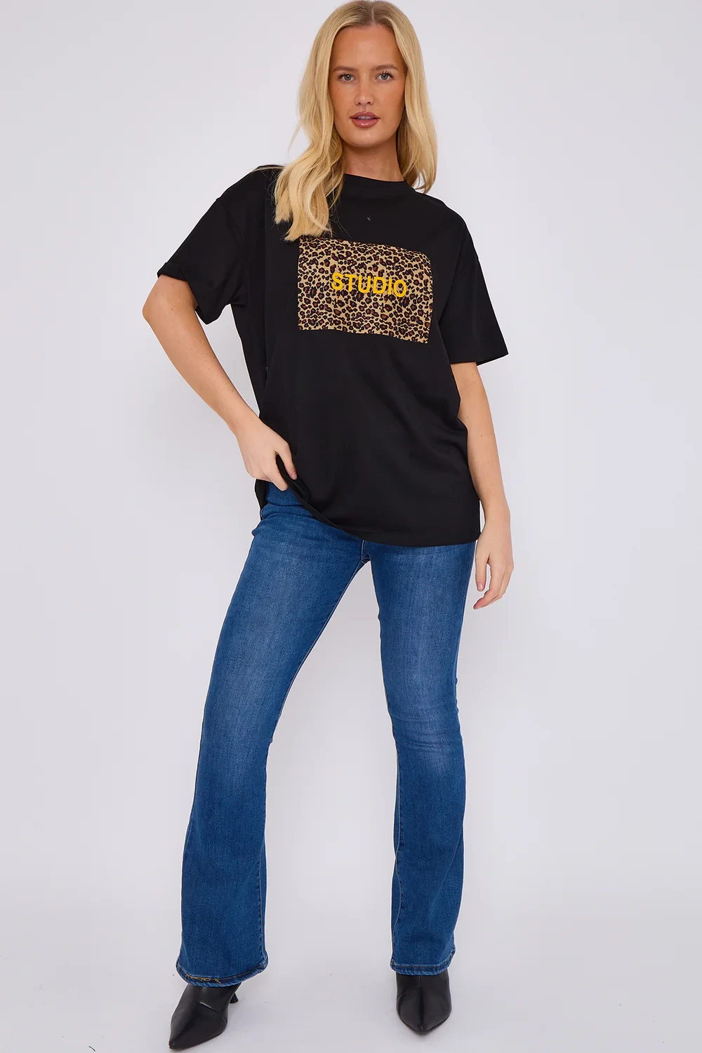 LEOPARD PATCH SLOGAN T-SHIRT