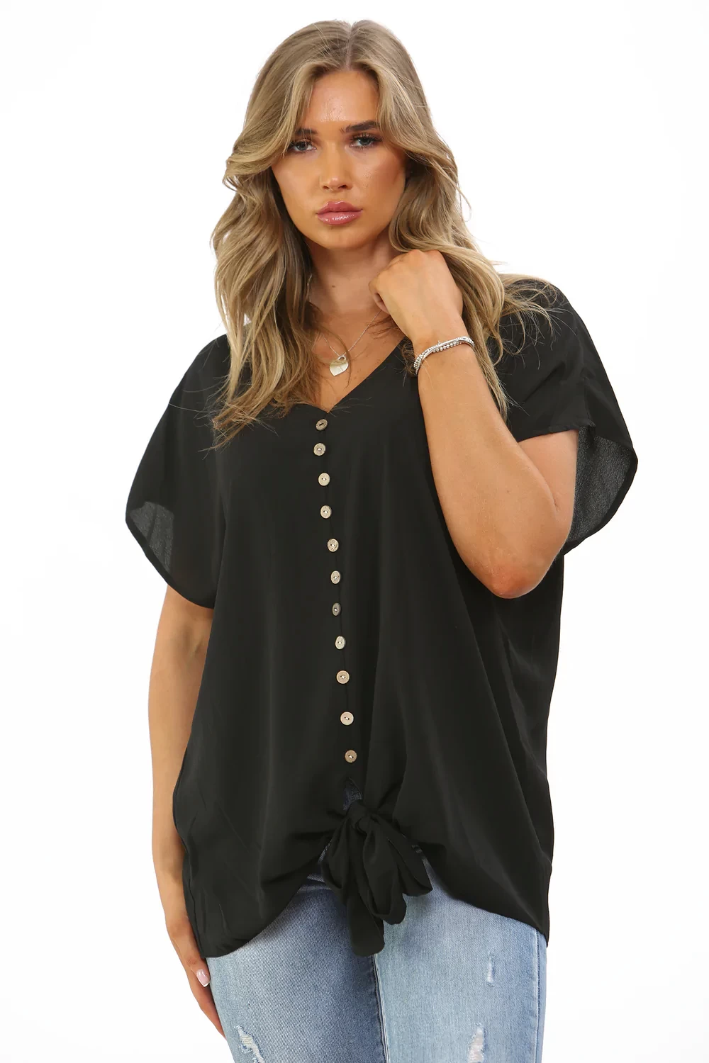 PLUS SIZE BUTTON DETAIL TOP