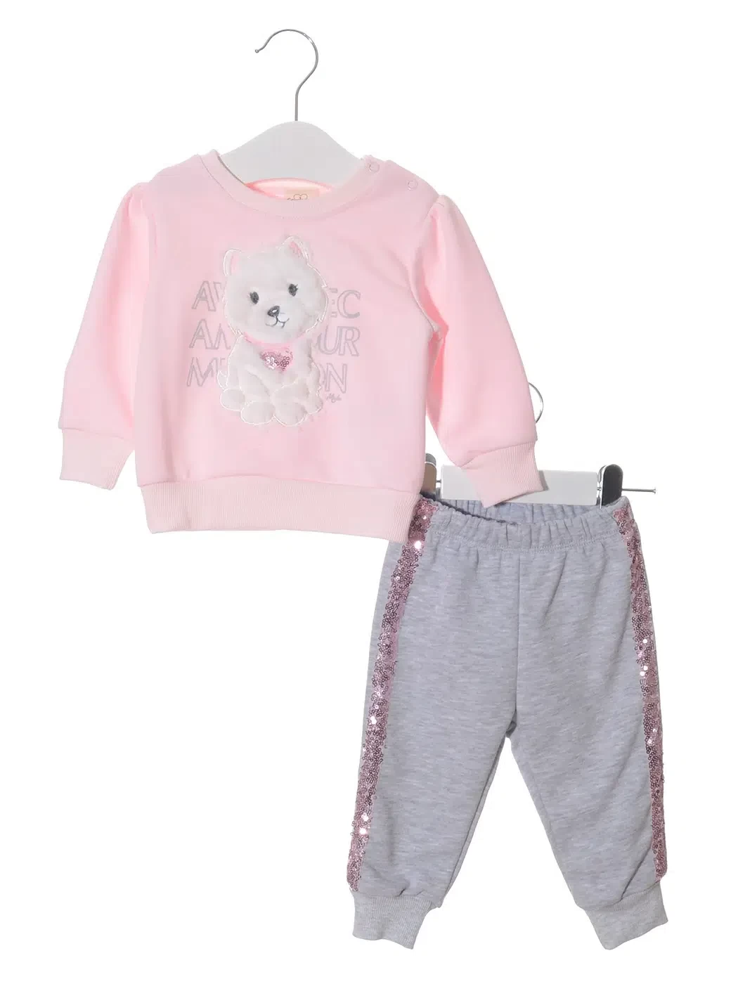 Baby Girls Two Piece Sequin Kitty Tracksuit (6-24M)
