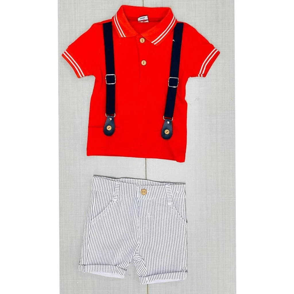 Baby Boys Braces Polo Shirt & Stripe Shorts Set (9-24M)