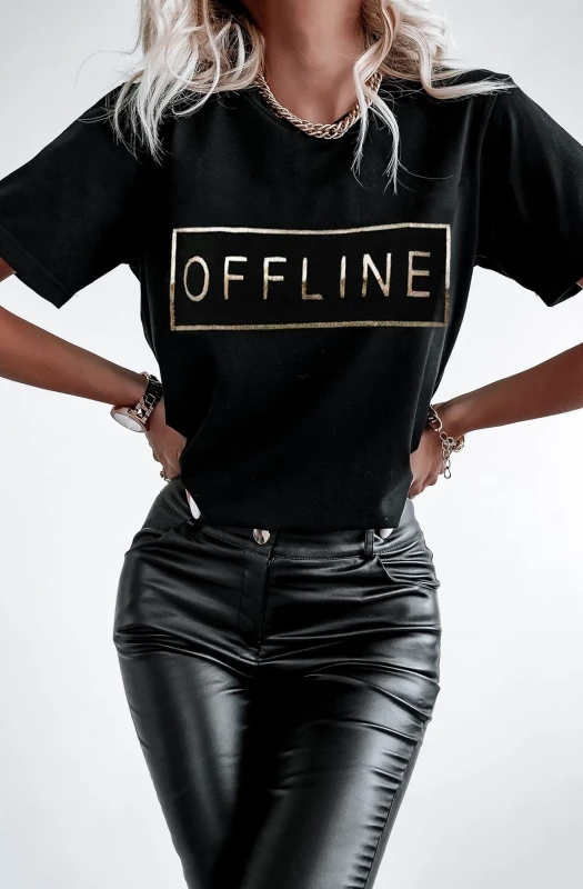 OFFLINE' METALLIC GOLD PRINTED T-SHIRT