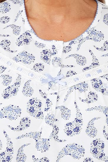 Ladies 100% Cotton Paisley Print Short Sleeve 40" Length Nightdress by Marlon