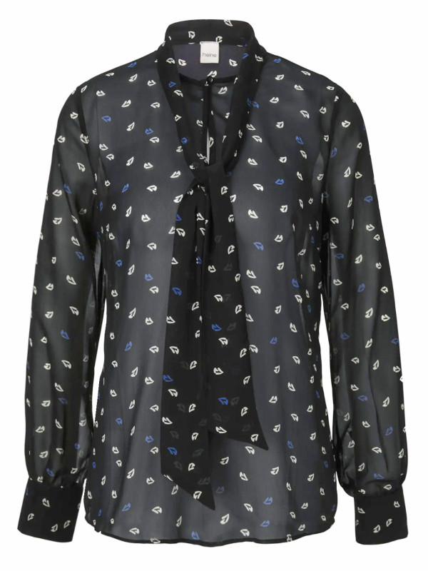 Semi Sheer Printed Bow Blouse