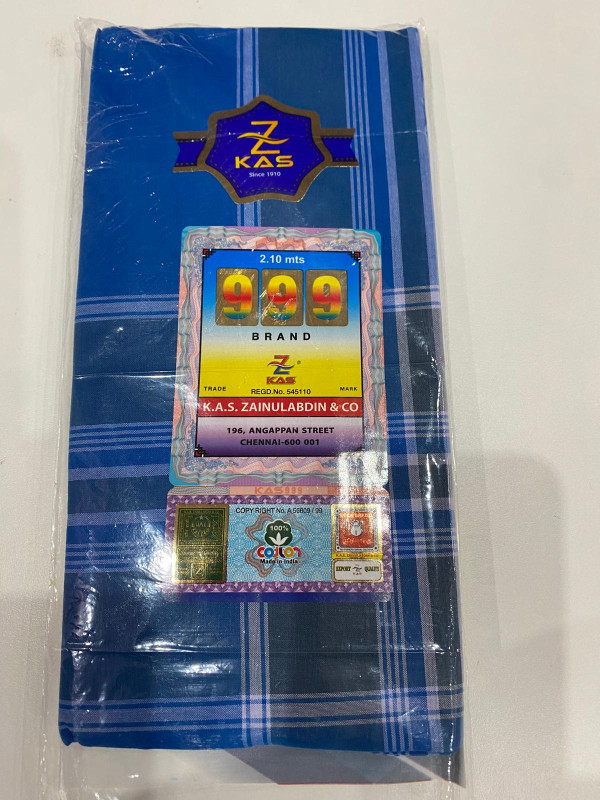 Checks Lungi - 999 Brand Blue based Model Lungi