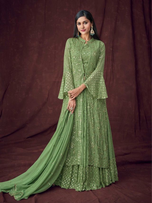 Pure Georgette fabrics with heavy embroidery work with sequence work  Readymde