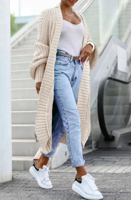 ARYA LONGLINE BELTED KNITTED CARDIGAN-STONE