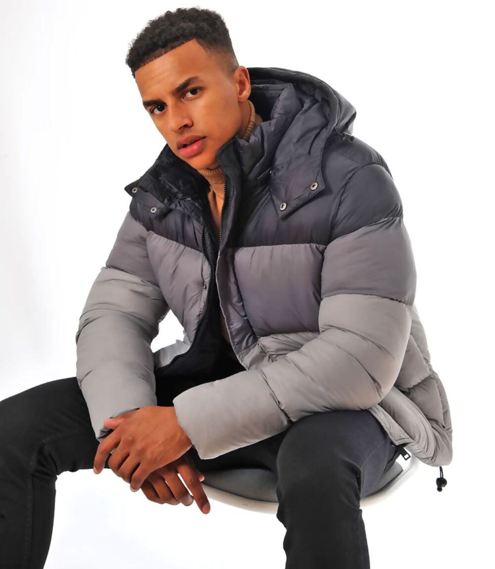 BEIGE HEAVY PUFFER JACKET COAT WITH CONTRAST COLOUR