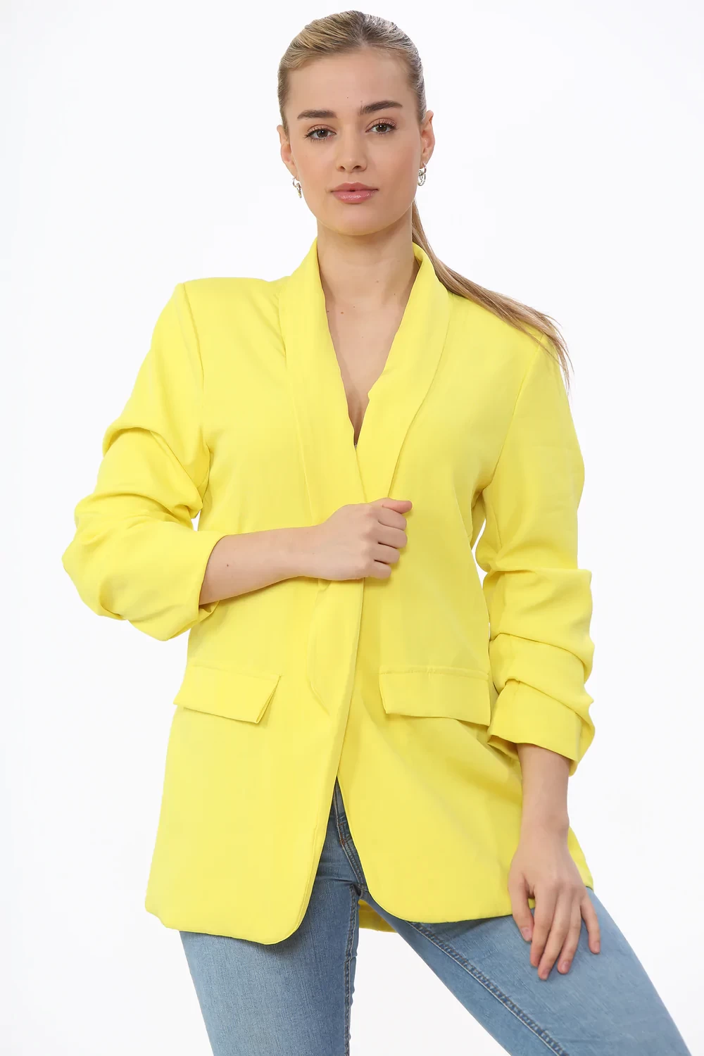 BASIC PLUS SIZE SLEEVED BLAZER