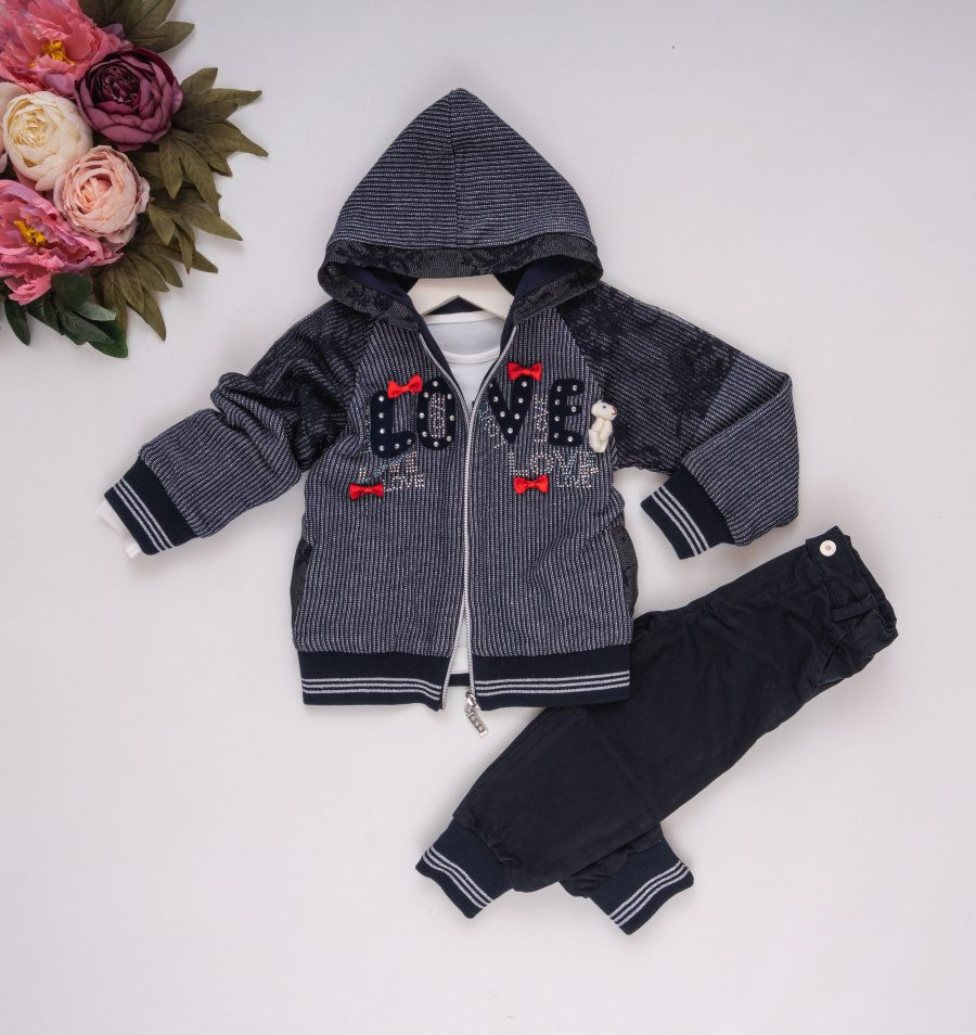 Girls Three Piece Diamante Love Bow Tracksuit - 0