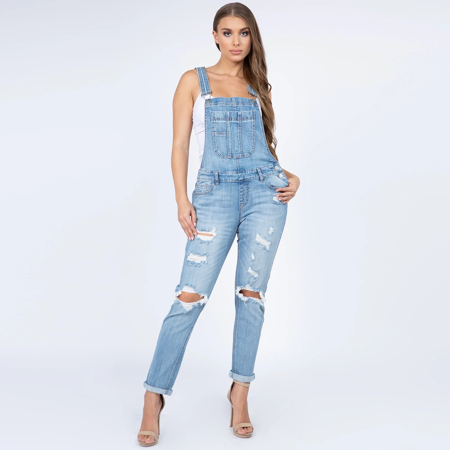 LOW RISE SLIM FIT DENIM JEAN OVERALLS
