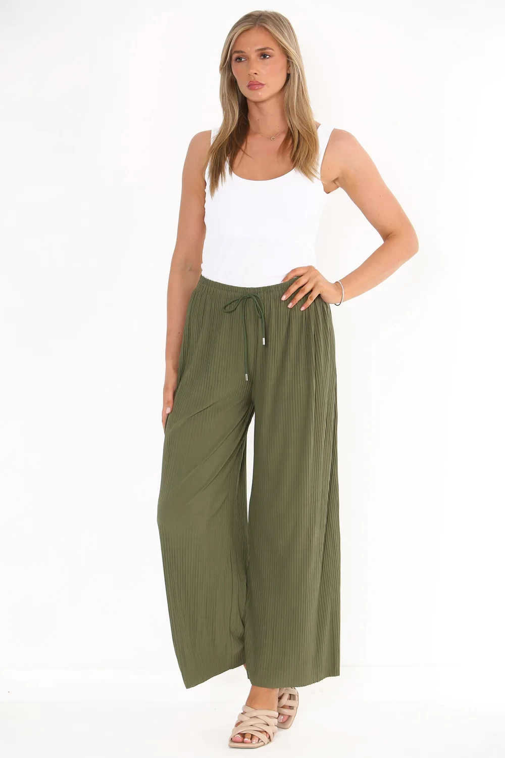 PLAIN PLEATED TROUSERS - GREEN