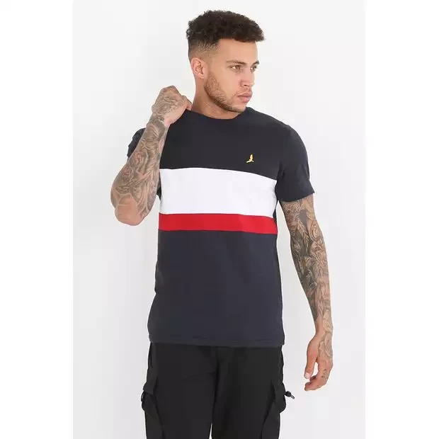 Black panel detail bird embroidered t-shirt