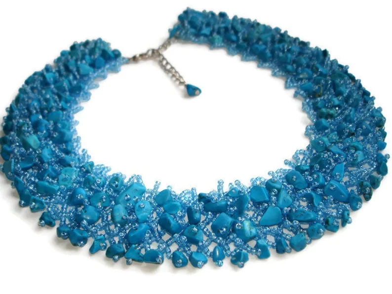 Blue necklace Statement beaded necklace Chunky turquoise necklace vintage jewelry turquoise throat chakra necklace protection jewelry women