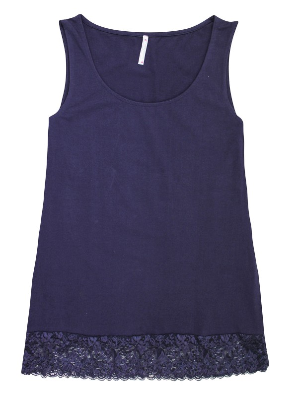 Cotton Rich Sleeveless Lace Hem Top