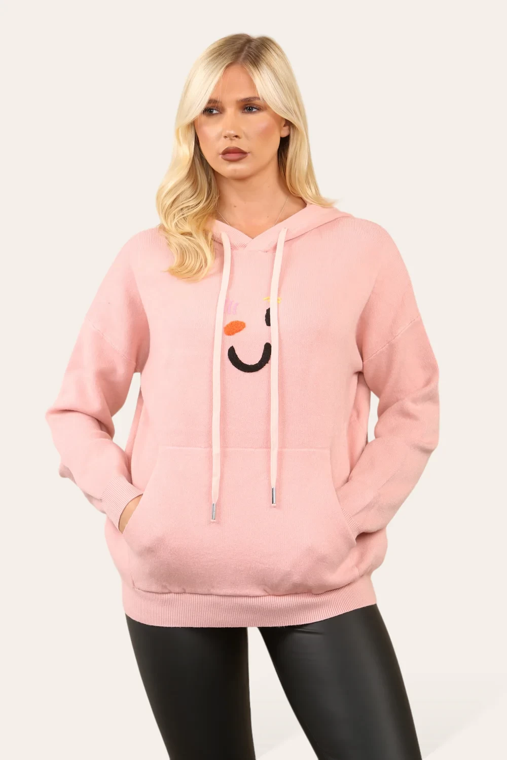 SMILE SLOGAN HOODIE - PINK