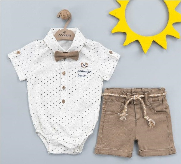 Baby Boys Bow Tie, Polka Dot Romper Shirt & Shorts Set (6-24M)