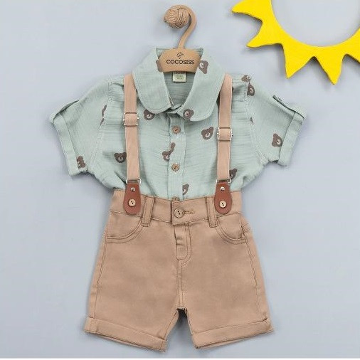 Baby Boys Teddy Shirt & Shorts Set with Braces (6-24M)