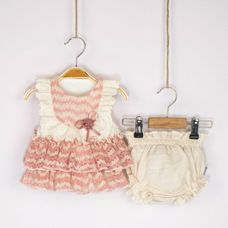 Baby Girls Two Piece Frilly Layered Spanish Dress & Shorts Set (3-12M)